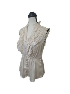Victorian Ruffled Romantic Blouse Cream Sleeveless Peplum Converse One Star SZ M